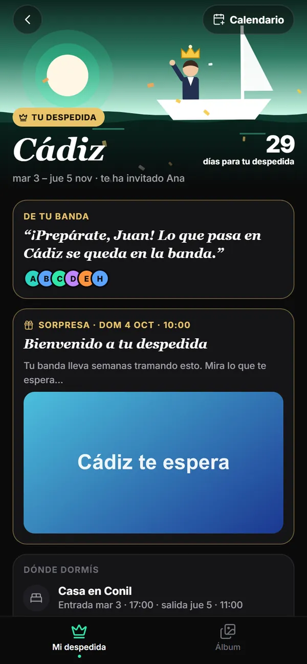 Lo que ve el novio: su tarjeta dorada, el mensaje del grupo y las sorpresas que se desvelan.
