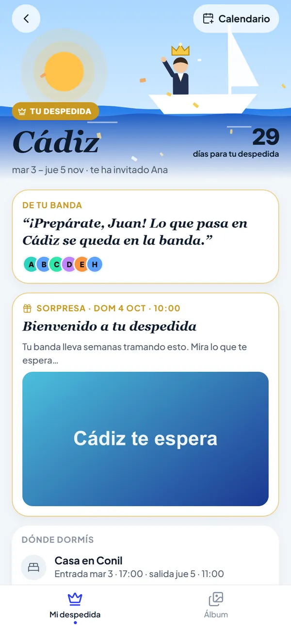 Lo que ve el novio: su tarjeta dorada, el mensaje del grupo y las sorpresas que se desvelan.